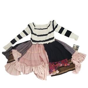 Small Long-Sleeve Patchwork Boho Western Cowgirl Fairy above Knee Length Dress